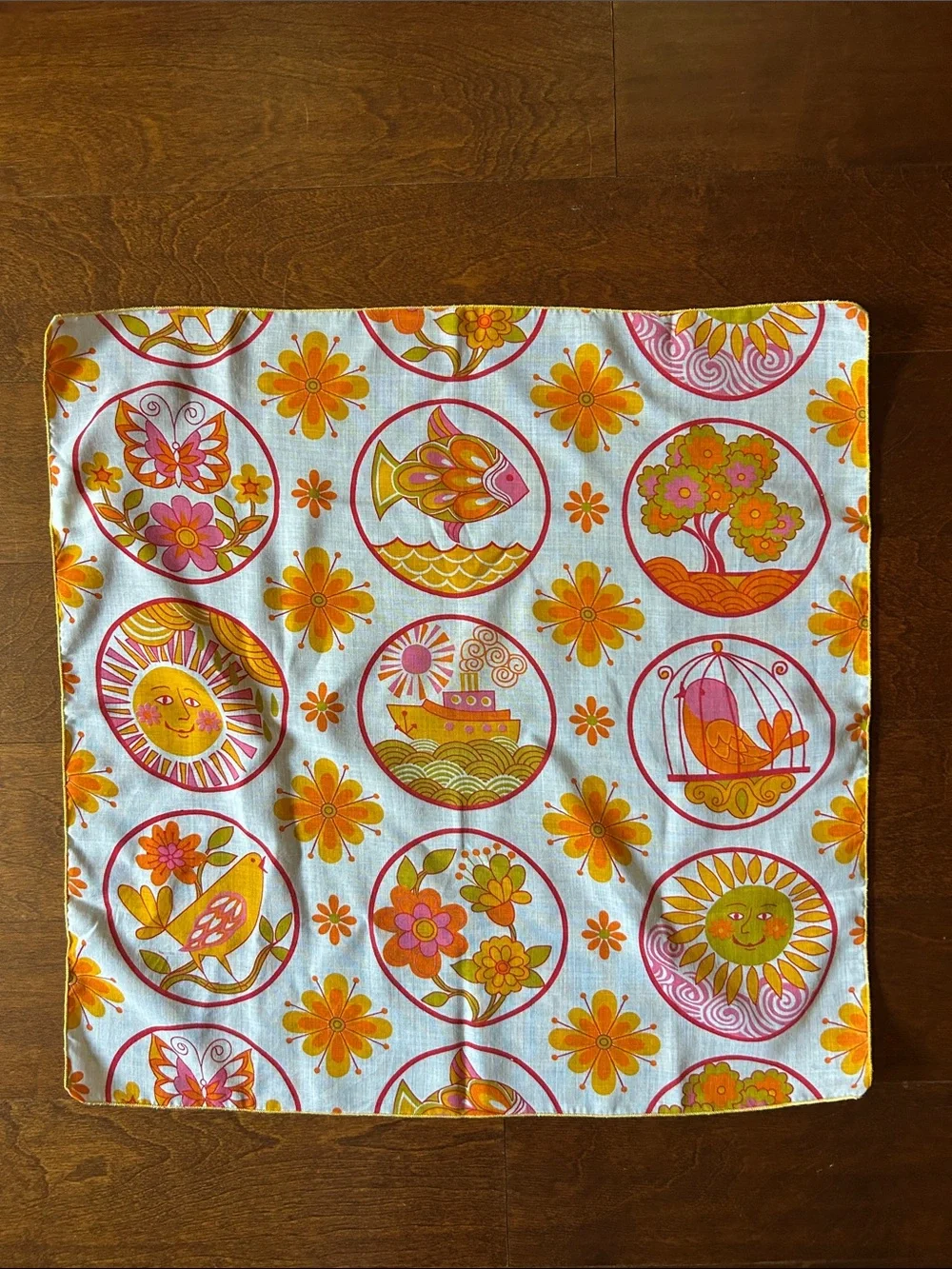 Vintage 60s Style Square Scarf with the Most Adorable Collection of Images